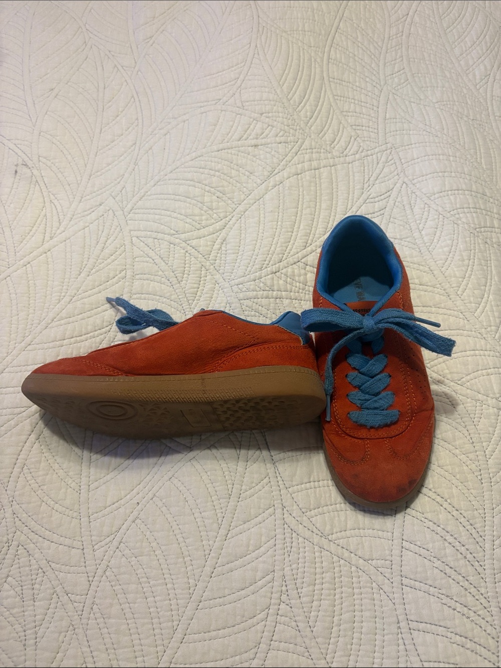 Steve Madden Kids Orange Suede Sneakers with Blue Laces
